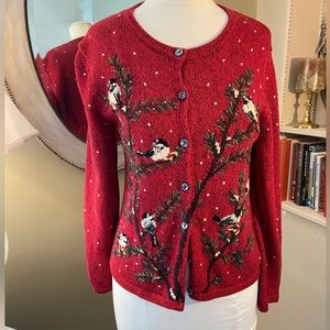 Coldwater creek red bird sweater M.